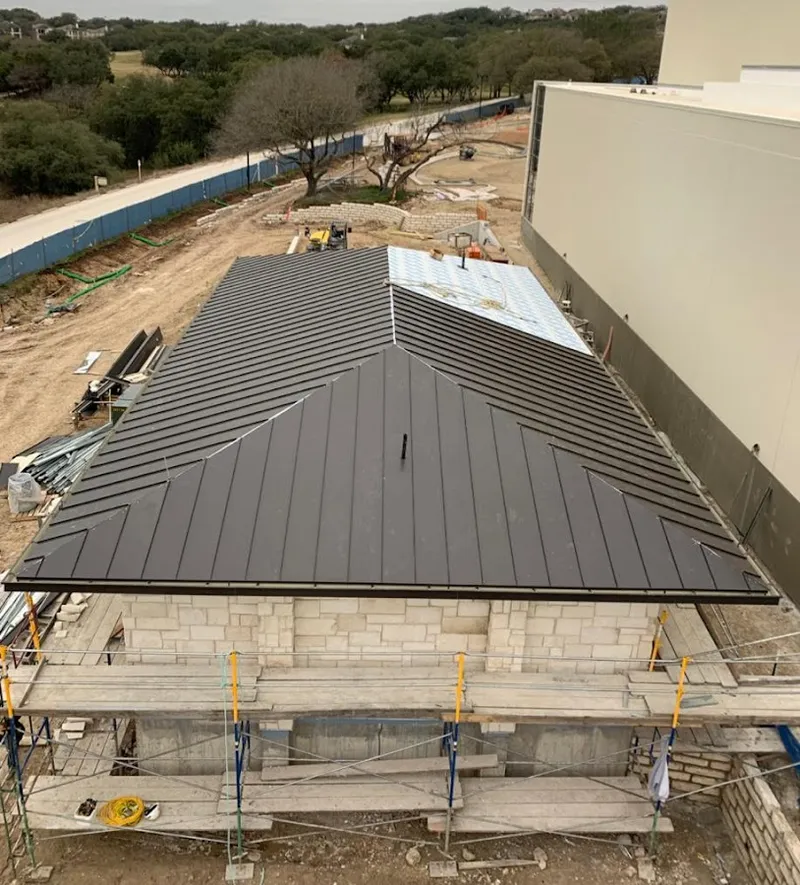 Metal roof new construction with scaffolding in Dowagiac